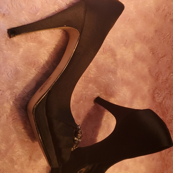 Black high heels open toe satin finish - Picture 2 of 5